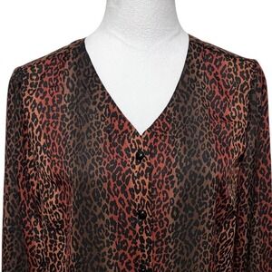 Bob Mackie Blouse Womens Medium Orange Black Leopard Button Front Animal Print